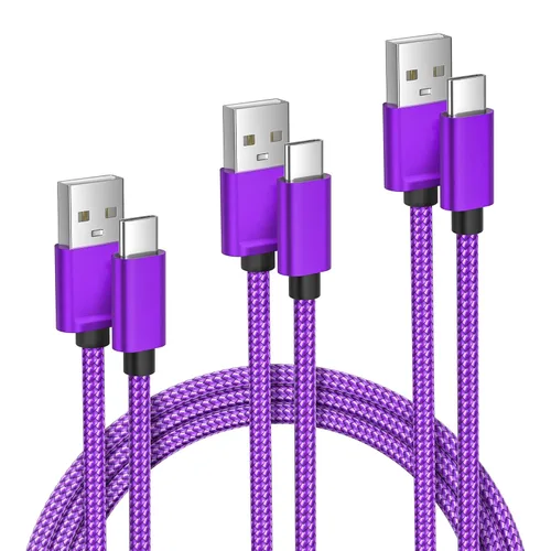 Miniatura 9 de Cable de carga USB tipo C, paquete de 3, (1.5/3.3/6.6 pies), de nailon, para Samsung Galaxy Fold Note 9, 8, S10, S9, S8, S10E, 10, 10E, Plus, S20