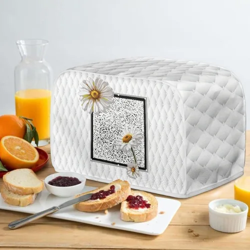 Miniatura 5 de Daisy Print 2 Slice Tostador Cover White Anti-Sputtering Pan Tostador Cover Cover Cover Dust Cover Pequeño Protector Lavable Electrodomésticos