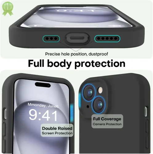 Miniatura 3 de LOVE 3000 Compatible con Funda para iPhone 15, [Cámara de Cobertura Completa de Silicona Suave] [Protección contra Caídas de 8 pies], Forro de Negro