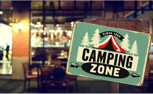 Miniatura 3 de AOYEGO Letrero de hojalata con zona de campamento, letreros de metal vintage para cafeterías, bares, bares, bares, tiendas, tiendas, letreros