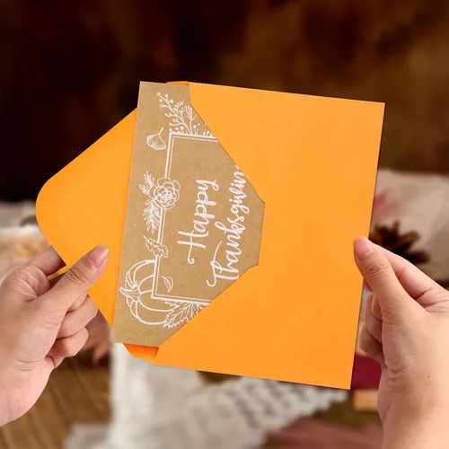 Miniatura 5 de WorldBazaar Tarjetas de felicitación de Acción de Gracias con sobres, 24 tarjetas de papel kraft de calabaza de otoño, suministros de fiesta