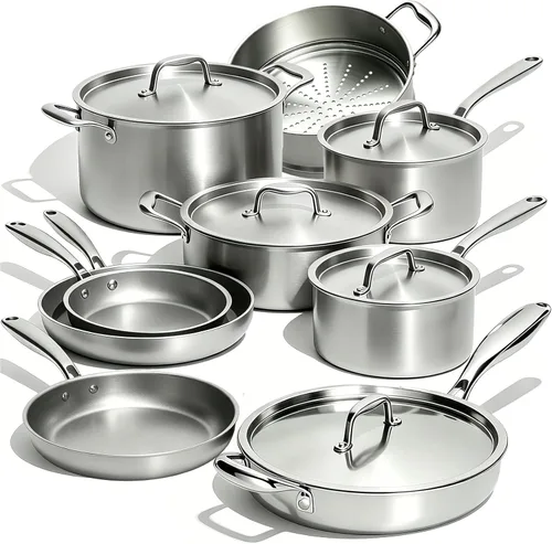 Miniatura 8 de Umite Chef Juego de utensilios de cocina de acero inoxidable, 5 capas de 14 piezas de acero inoxidable para ollas y sartenes de inducción, calidad