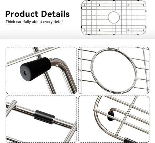 Miniatura 5 de Rejilla de fregadero de acero inoxidable y protectores para la parte inferior del fregadero de cocina, protector de fregadero de 24 x 12 pulgadas