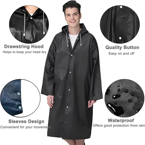 Miniatura 2 de Cosowe Ponchos de lluvia reutilizables para adultos, 2 piezas impermeables de emergencia para mujeres y hombres con capucha y cordón