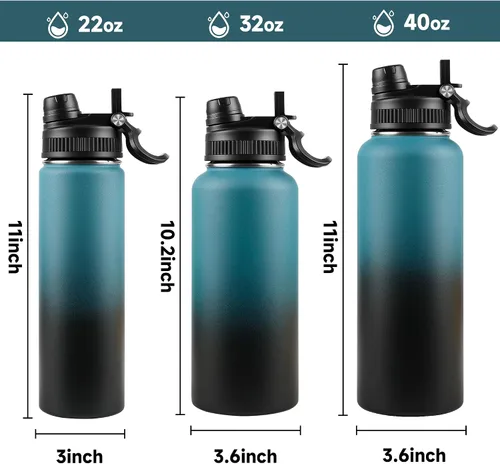 Miniatura 3 de Botella de agua aislada de 22 onzas, tapa 2 en 1 a prueba de fugas (sorbo/pajilla) + asa, botella de acero inoxidable para deportes, viajes, trabajo