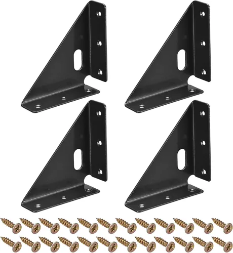 uxcell 4 soportes de esquina angulares de 3.386 in x 3.386 in, soportes de acero laminado en frío con tornillos para borde de cama de escritorio