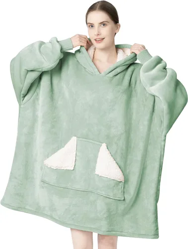 Miniatura 20 de Touchat - Manta con capucha portátil, sudadera con capucha de forro polar sherpa de gran tamaño con bolsillo gigante y mangas para adulto, regalo