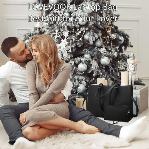 Miniatura 3 de LOVEVOOK Bolsa de computadora portátil para mujer, bolsa de computadora de moda de gran capacidad, juego de bolso de hombro de cuero, maletín