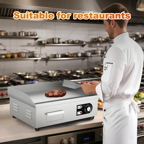 Miniatura 6 de Plancha eléctrica comercial de 18 pulgadas, plancha eléctrica de hierro fundido con material de acero inoxidable y antiadherente, plancha comercial