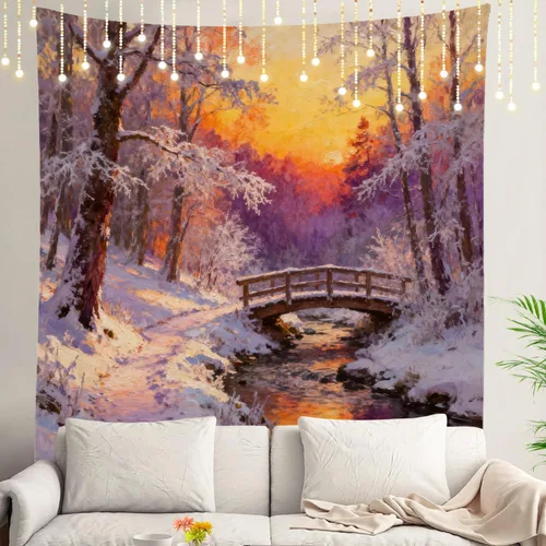 Miniatura 95 de Shrahala Tapiz de pared con paisaje de lago de otoño, bosque amarillo, para colgar en la pared, tapiz grande, decoración de fibra de poliéster