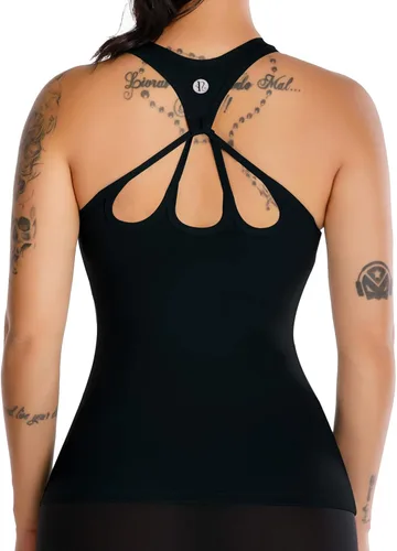 RUNNING GIRL Camisetas sin mangas de yoga para mujer brasier integrado camisetas atléticas recortadas de talla grande Negro -
