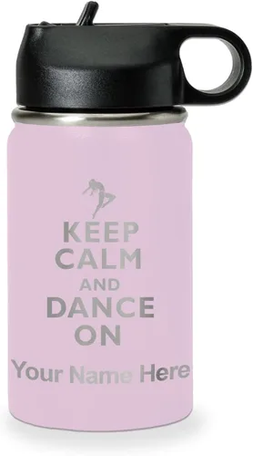 Miniatura 23 de LaserGram Botella de agua personalizada, mantén la calma y baila, acero inoxidable de doble pared aislada al vacío con popote superior, regalo Rosa