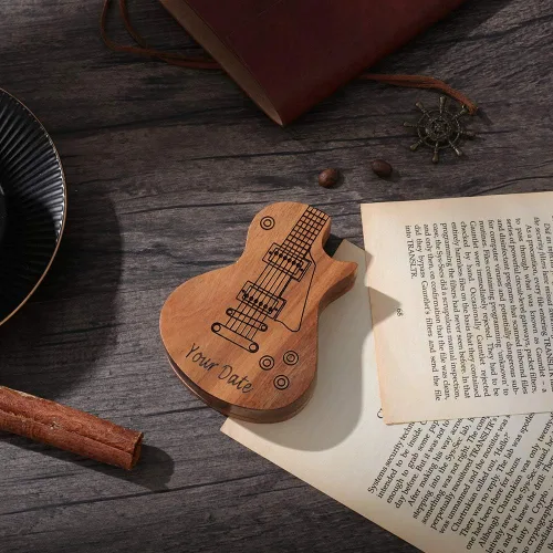 Miniatura 2 de Gemszoo Púas de guitarra personalizadas para cualquier mensaje, paquete de 3 en caja de madera para guitarra, regalo musical para guitarra (estilo 1)