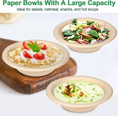 Miniatura 3 de Cuencos desechables de papel para sopa – Paquete de 50 unidades, resistentes, biodegradables y compostables hechos de caña de azúcar, 20 onzas