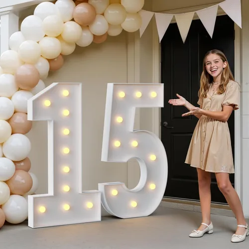 Miniatura 31 de IMPRSV Letras de mosaico iluminadas de marquesina, 4 pies para globos y fiestas, decoración de kit de arco