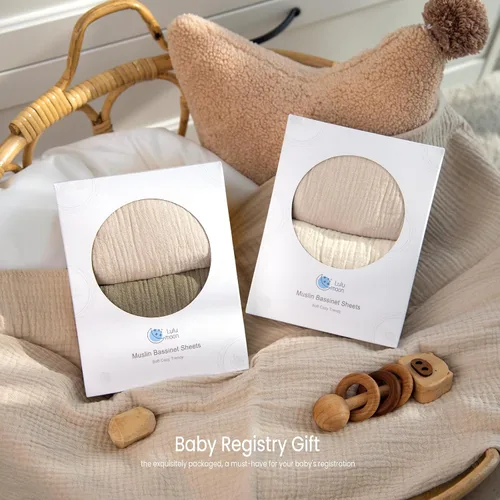 Miniatura 24 de lulumoon Sábanas de muselina para moisés para bebé: sábanas ajustables suaves para moisés de cabecera para niños y niñas Oliva y Crema
