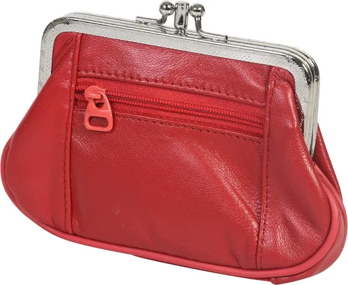 Miniatura 6 de Monedero de cuero con doble cierre de cremallera para mujer 5 14 pulgadas x 3 14 pulgadas Rojo billetera estilizada