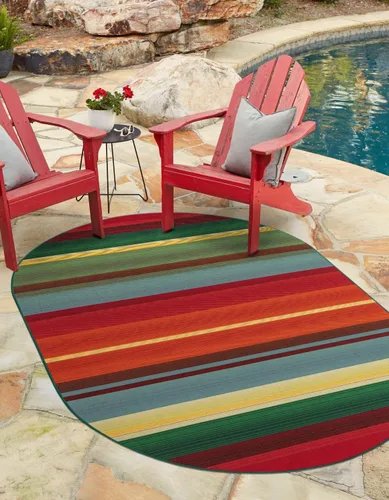 Miniatura 11 de Unique Loom Outdoor Modern Collection - Alfombra de área Jaco (4 pies 1 pulgada octágono multi/azul claro)