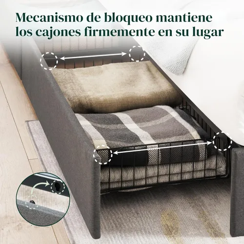 Miniatura 5 de Zinus Billie - Base de cama con plataforma, cuatro cajones de almacenamiento debajo de la cama, cabecera ajustable en altura, estilo tapizado, Gris