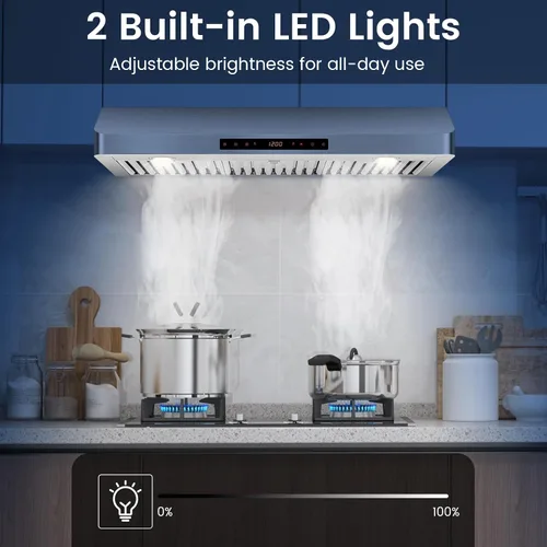 Miniatura 4 de SIMOE Campana extractora debajo del gabinete de 30 pulgadas, campana extractora con 900 CFM, luces LED ajustables, temporizador, 4 velocidades