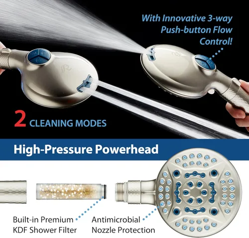 Miniatura 5 de AquaCare High Pressure 6-way Dual Shower Head Combo with Built-in Filter & Power Wash - Clean Tub, Tile & Pets. Remove Chlorine, Lead & Toxins from