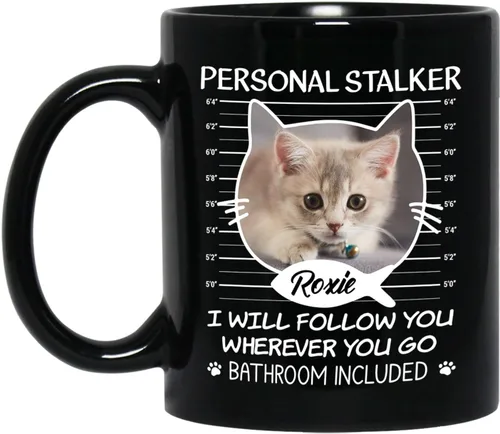 Miniatura 9 de Taza de café personalizada con nombre y foto de gato, marco de fotos personalizado para gato, taza de café negra de 11 onzas y 15 onzas, taza de té