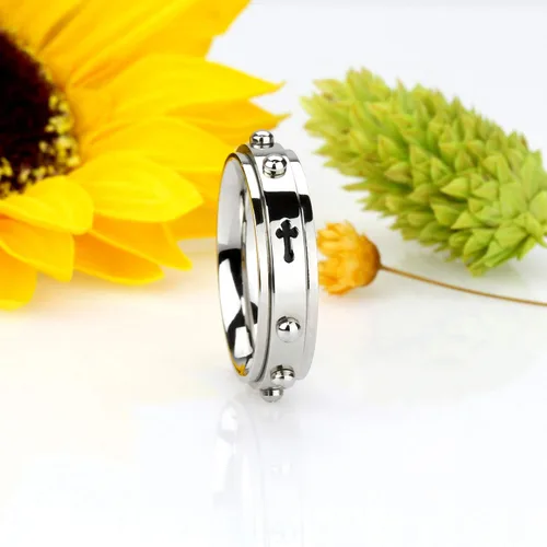 Miniatura 2 de Double Accent Anillo de oración giratorio de acero inoxidable de 0.236in, Acero inoxidable