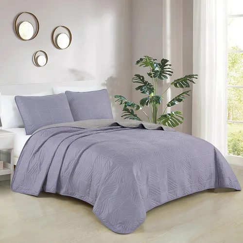 Miniatura 10 de ESCA Fawda - Juego de colcha acolchada reversible de 3 piezas con 2 fundas de almohada, tamaño King/Cal King