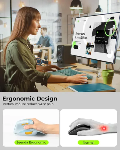Miniatura 2 de Seenda MOE302 - Mouse ergonómico vertical con reposamanos, mouse inalámbrico recargable para aliviar el dolor de muñeca, acceso directo de Azul