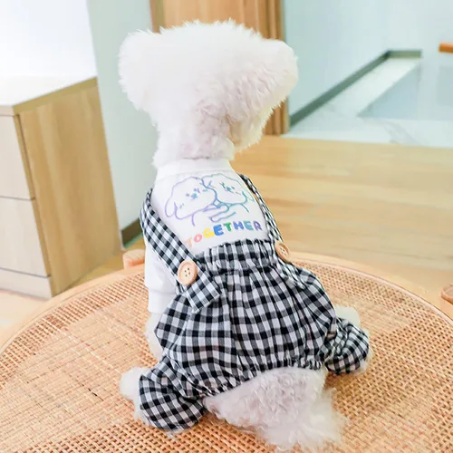 Miniatura 33 de Ropa de invierno para perros, camisas a cuadros para mascotas, elegante mono con babero para perros pequeños, lindos dibujos animados, monos