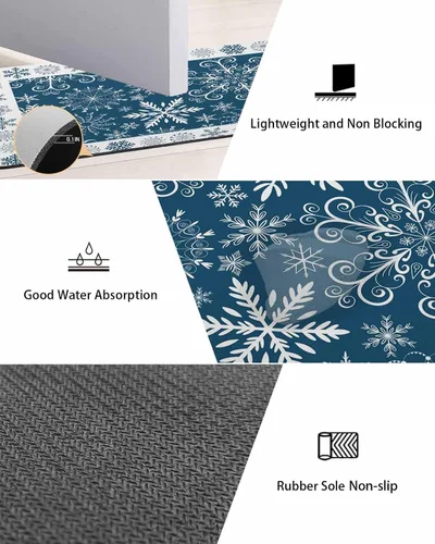 Miniatura 3 de Tapete de baño azul de Navidad para bañera, antideslizante, de secado rápido y absorbente, tierra de diatomeas, fregadero, dormitorio, cocina