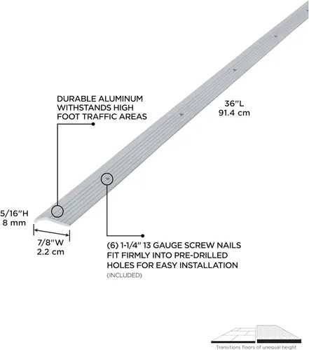 Miniatura 2 de M-D Building Products 78006 7/8 pulg. X 36 in. Moldura de alfombra de aluminio plateado con clavos de tornillo
