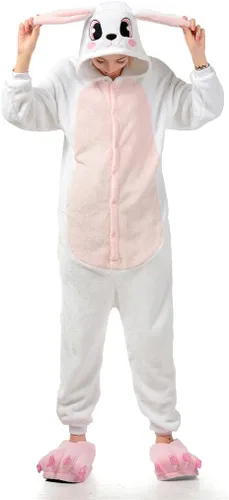 Miniatura 5 de UreeUine Disfraz de conejo de Pascua rosa de felpa ultra suave para cosplay, Rosado