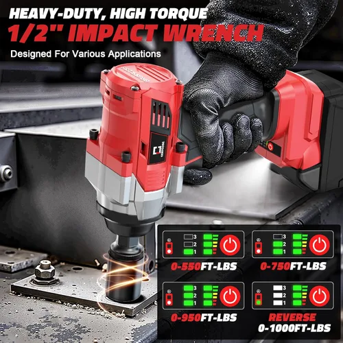 Miniatura 3 de Cerycose Llave de Impacto Inalámbrica de 1/2 Pulgada Compatible con Batería Milwaukee de 18V Sin Escobillas de Alto Torque Pistola de Impacto