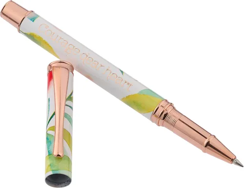Miniatura 5 de Heartfelt Bolígrafo de escritura de gel para mujer, metal dorado rosa con cristal de mar liso en colores pastel, diseño de acuarela, frase