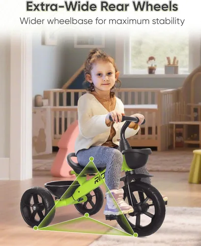 Miniatura 3 de RIDYEE Triciclo para niños de 1.5 a 5 años, triciclo para edades de 2 a 4 años, distancia entre ejes trasera extra ancha para estabilidad, triciclos