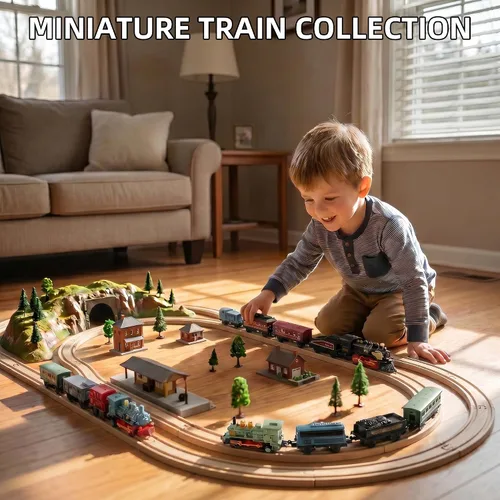 Miniatura 8 de Exasinine 4 Juegos de Modelos de Tren de Vapor con Locomotora de Metal Fundido a Presión con Retroceso para Exhibición o Juego - Decoración Ideal