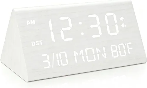 Miniatura 11 de Kogonee Reloj despertador digital de madera, atenuación 0-100%, 2 configuraciones de alarma, modo todos los días/fin de semana, repetición de 9