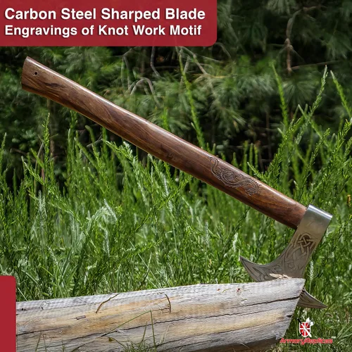 Miniatura 4 de Armory Replicas™ Dragon Slayer - Hacha de batalla vikinga – Hacha de decapitación de acero al carbono de 23 pulgadas con diseño de nudo, opciones