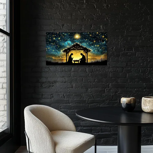 Miniatura 2 de TIMUBA Arte de pared de pesebre navideño, impresiones en lienzo de belén, imagen de póster cristiano de Jesús de noche estrellada, pintura