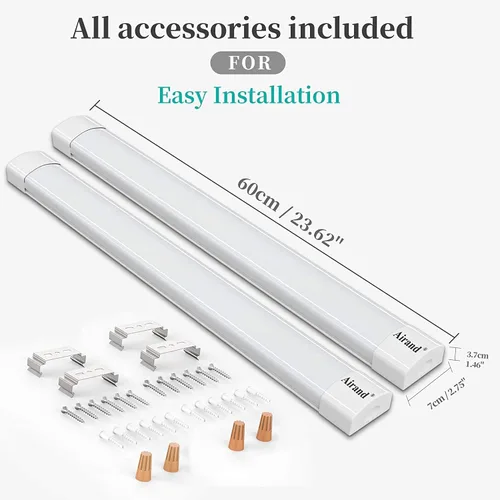 Miniatura 6 de Airand Paquete de 2 luces LED para tienda, 2 pies, 18 W, 5000 K, protección IP66, iluminación debajo del gabinete, luz LED para garaje, banco