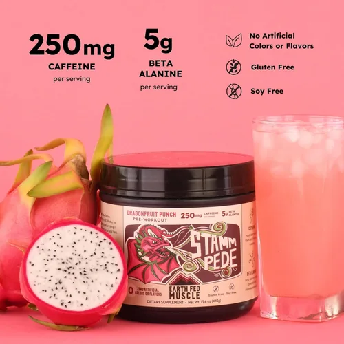 Miniatura 2 de Earth Fed Muscle Stammpede Pre Entrenamiento – Ponche de fruta del dragón, energía limpia, enfoque, apoyo muscular, sin rellenos ni sabores
