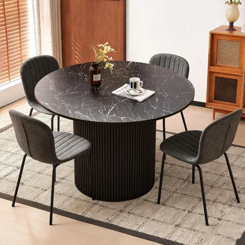 Miniatura 24 de Juego de Mesa de Comedor Redonda de 37 Pulgadas para 4, Moderno Juego de Café de Cocina de Círculo Pequeño para Apartamento, Sala de Estar, Oficina