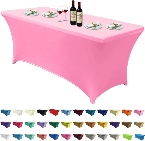 Miniatura 10 de ABCCANOPY - Funda de mesa de elastano elástica de 8 pies, mantel ajustado y resistente a las arrugas, reutilizable para mesas plegables Negro