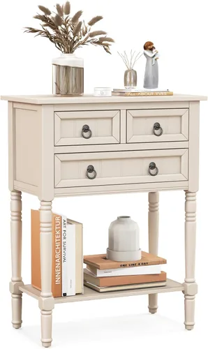 Miniatura 9 de Giantex Mesa de entrada con almacenamiento, mesa consola rústica pequeña con 3 cajones y estante inferior abierto, mesa consola de madera delgada