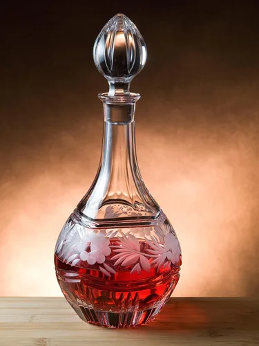 Miniatura 2 de Barski - Corte a mano - Boca soplada - Cristal - Decantador de vino - Con diseño rosa - 32 oz. - Hecho en Europa