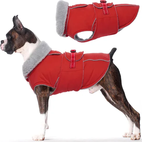 Lelepet Abrigo cálido para perros – Chaleco reflectante impermeable de vellón con hebilla ajustable de gancho y bucle, chaqueta de invierno Rojo