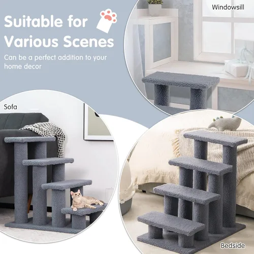 Miniatura 9 de Tangkula Escaleras para mascotas para gatos y perros, rampa de escalera alfombrada de 4 escalones, poste rascador para gatos, escaleras de varios