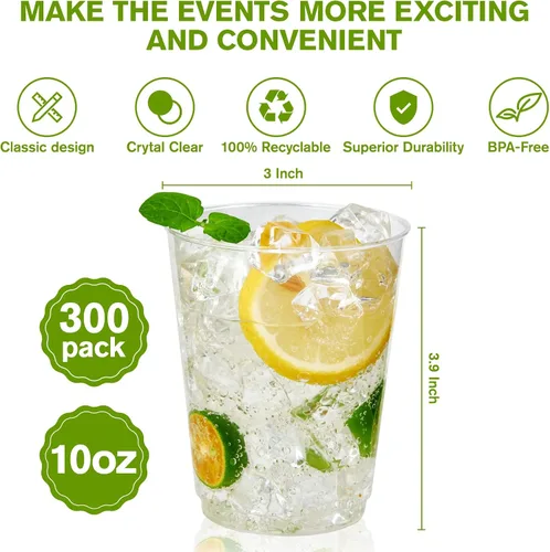Miniatura 2 de JollyPack Paquete de 300 Vasos de Plástico Transparente de 10 OZ Vasos Desechables de Servicio Pesado Duros para Beber para Navidad, Boda, Hogar