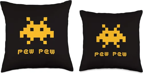 Miniatura 3 de Geeks and Gamers Alien Invaders Pew Space - Almohada de regalo de videojuegos retro de 8 bits, 15.7 x 15.7 in, multicolor